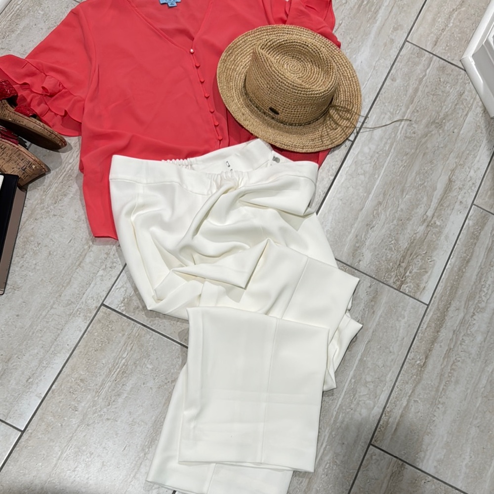Kasper Cream Trousers Straight-Legged Slacks